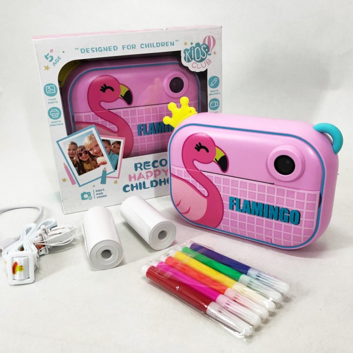 Дитячий фотоапарат миттєвого друку YT008 PINK FLAMINGO з підтримкою microSD XU-11