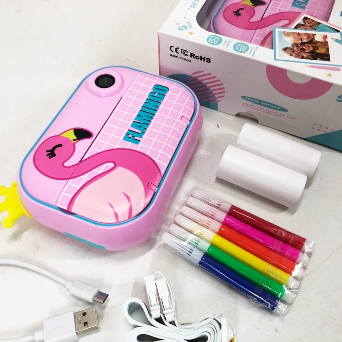 Дитячий фотоапарат миттєвого друку YT008 PINK FLAMINGO з підтримкою microSD XU-11