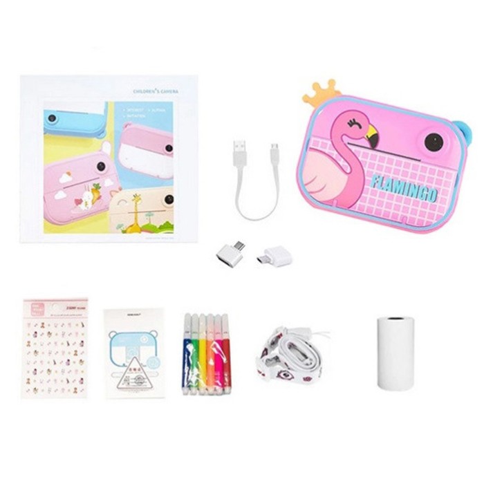 Дитячий фотоапарат миттєвого друку YT008 PINK FLAMINGO з підтримкою microSD XU-11