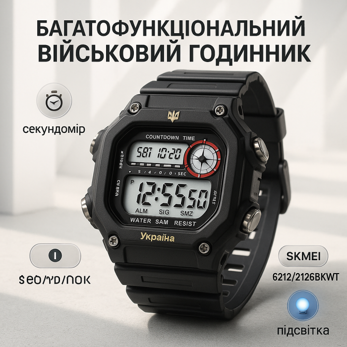 Наручний годинник на подарунок військовому SKMEI 6212/2126BKWT, Чоловічий годинник для риболовлі JE-19