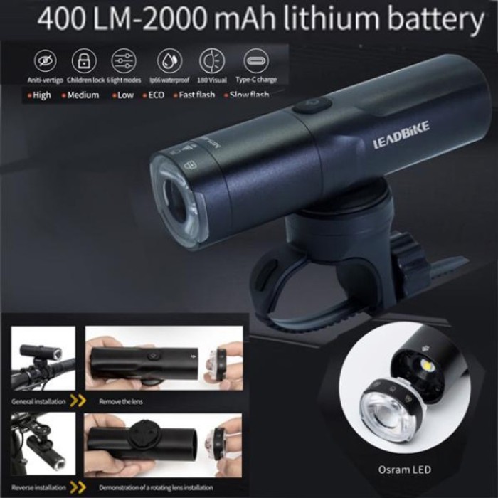 Ліхтар для велосипеда із захистом від води LEADBIKE M03-OSRAM 800LM, Водостійкий велоліхтар AV-17