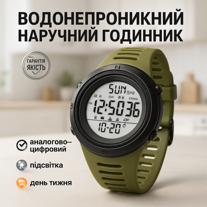 Тактичний годинник для ЗСУ SKMEI 2070AG, Наручний годинник з електронним механізмом CR-18