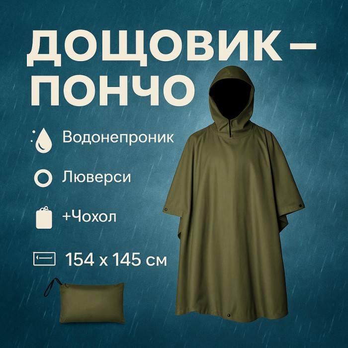 Дощовик військовий літній, Пончо тактичний плащ-намет, Тактичне пончо з водонепроникним покриттям DP-75