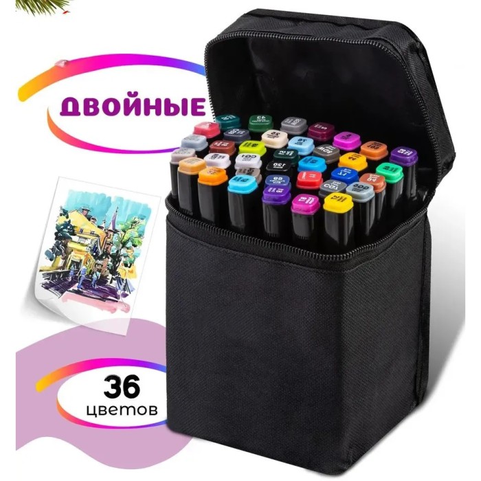 Професійний набір двосторонніх скетч маркерів 36, Маркери спиртові, Якісні двосторонні спиртові маркери HX-76