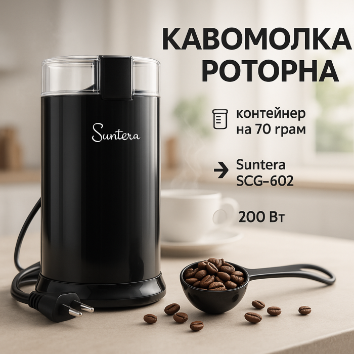 Кавомолка електрична Suntera SCG-602, кавомолка електрична домашня, подрібнювач кавових зерен