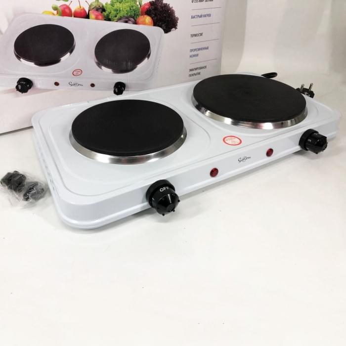 Плитка двоконфорочна електрична Suntera DP-1935B, 2500W белая, EP-197 Комфорка електрична