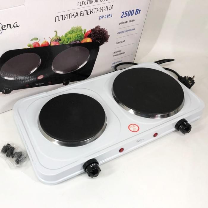 Плитка двоконфорочна електрична Suntera DP-1935B, 2500W белая, EP-197 Комфорка електрична