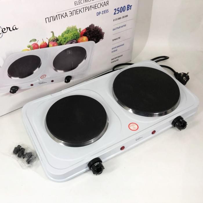 Плитка двоконфорочна електрична Suntera DP-1935B, 2500W белая, EP-197 Комфорка електрична