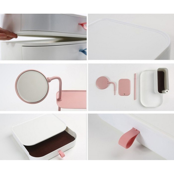 Настільний бокс для зберігання косметики з висувними ящиками і дзеркалом органайзер VE-72