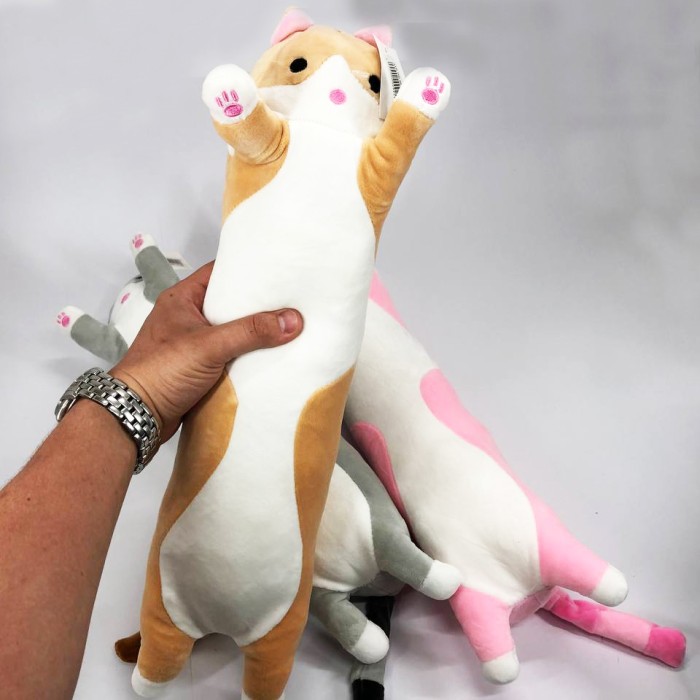 Плюшевий кіт батон подушка, Іграшка-обіймашка для сну, Іграшка антистрес котик, Кіт батон валик QU-39