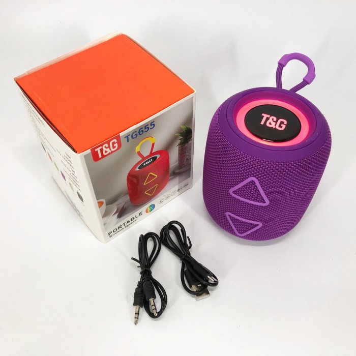 Портативна колонка TG655 5W з RGB підсвічуванням та ремінцем, Акумуляторна для музики. Колір: фіолетовий