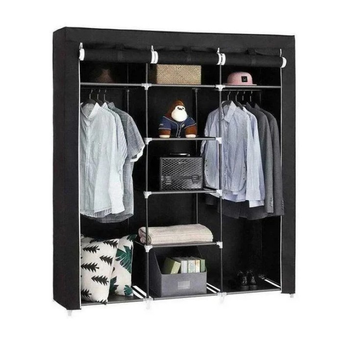 Шафа тканинна 3 секції складана з каркасом STORAGE WARDROBE 175 х 130 х 45 см. Колір: чорний