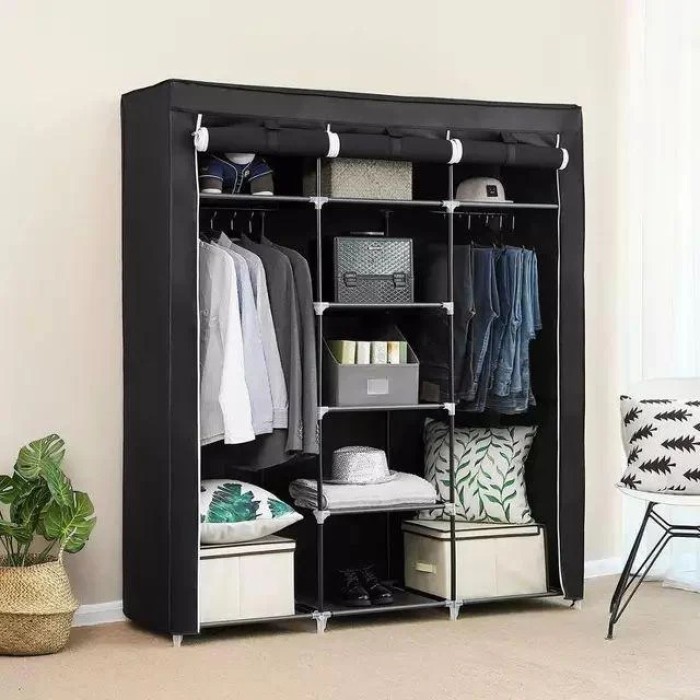 Шафа складана тканинна з полицями WARDROBE 175 х 130 х 45 см, шафа для білизни, Переносна OK-885 каркасна шафа