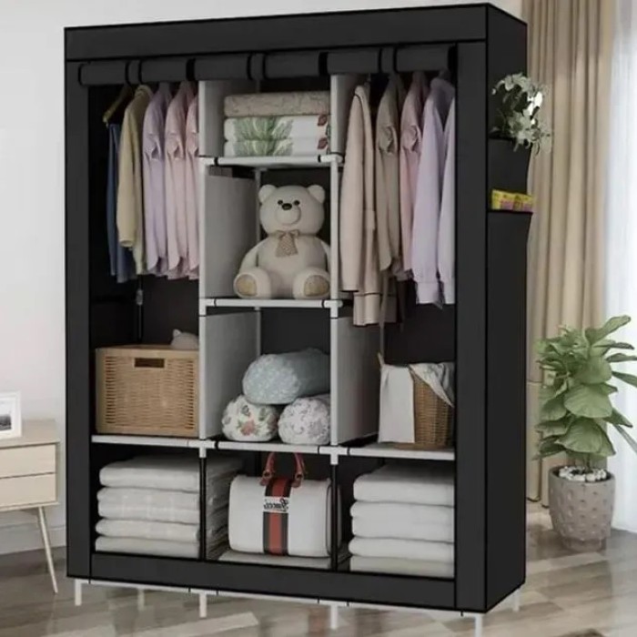 Шафа складана тканинна з полицями WARDROBE 175 х 130 х 45 см, шафа для білизни, Переносна OK-885 каркасна шафа