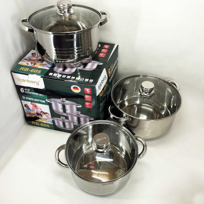 Каструлі посуд для електричних плит Rainberg, Комплект металевих каструль, Набір каструль зі сталі AI-32