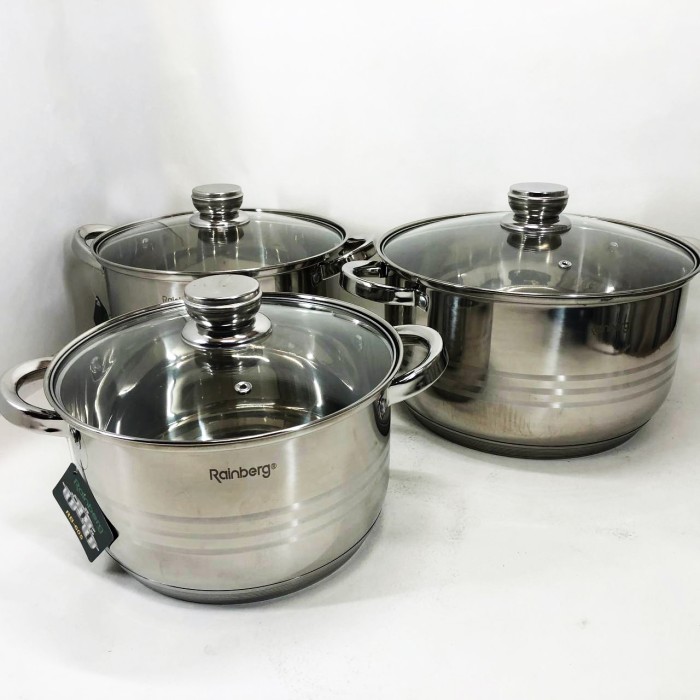 Каструлі посуд для електричних плит Rainberg, Комплект металевих каструль, Набір каструль зі сталі AI-32