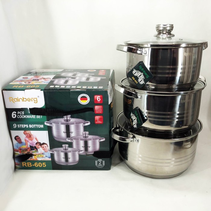Каструлі посуд для електричних плит Rainberg, Комплект металевих каструль, Набір каструль зі сталі AI-32