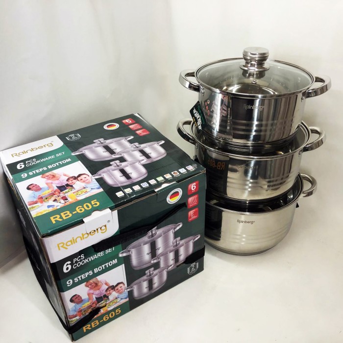 Каструлі посуд для електричних плит Rainberg, Комплект металевих каструль, Набір каструль зі сталі AI-32
