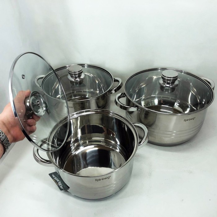 Каструлі посуд для електричних плит Rainberg, Комплект металевих каструль, Набір каструль зі сталі AI-32
