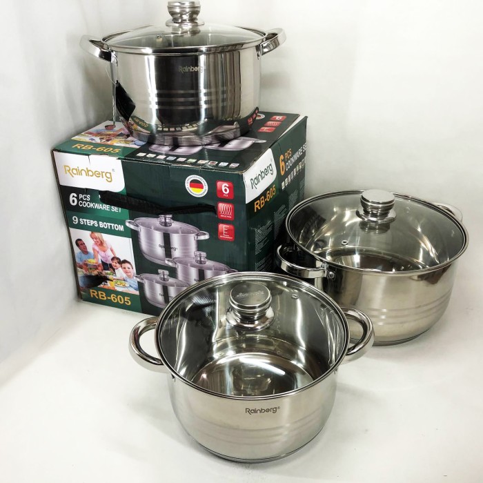 Каструлі посуд для електричних плит Rainberg, Комплект металевих каструль, Набір каструль зі сталі AI-32