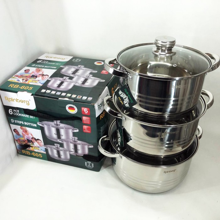 Каструлі посуд для електричних плит Rainberg, Комплект металевих каструль, Набір каструль зі сталі AI-32