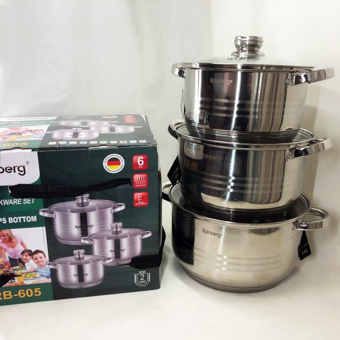 Каструлі посуд для електричних плит Rainberg, Комплект металевих каструль, Набір каструль зі сталі AI-32