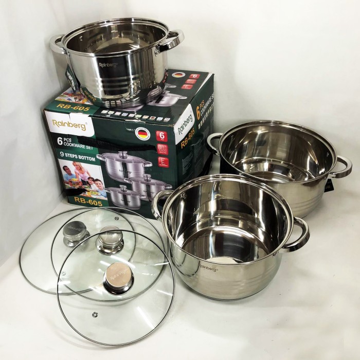 Каструлі посуд для електричних плит Rainberg, Комплект металевих каструль, Набір каструль зі сталі AI-32