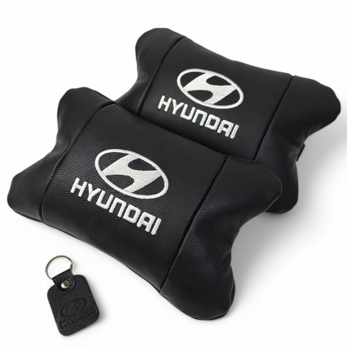 Набір подушок для авто Hyundai 2шт, натуральна шкіра, чорний колір, комфортні підголовники в автомобіль