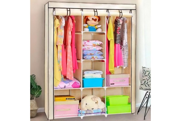 Тканинна шафа для верхнього одягу WARDROBE 175 х 130 х 45 см, Розбірна шафа для одягу на EI-570 5 полиць