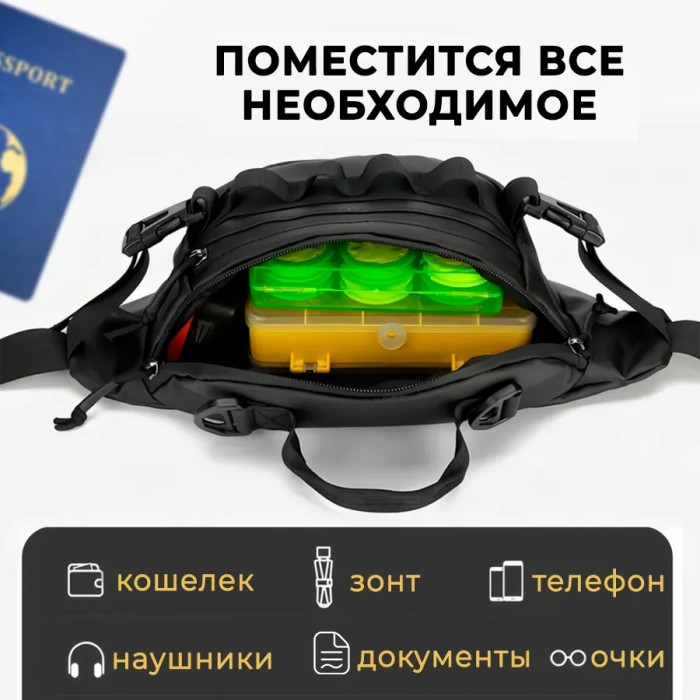 Чоловіча сумка барсетка, Чорна чоловіча бананка Бананка слінг для хлопця WC-27