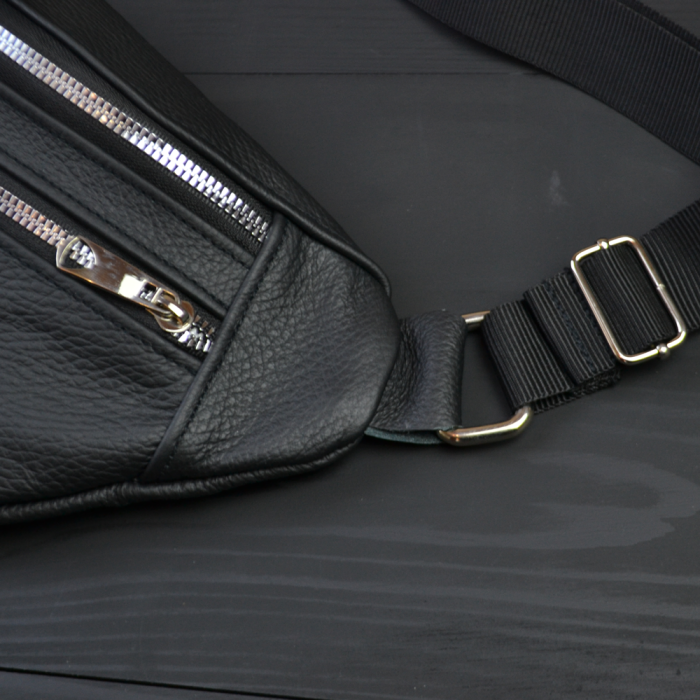 Функціональна бананка, Бананка чорна унісекс Сумка чоловіча через плече шкіра ZQ-74