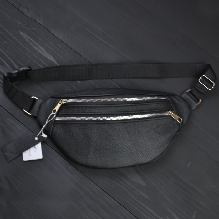 Поясна сумка на дві кишені, Шкіряна поясна сумка бананка, Чоловіча бананка універсальна ET-31