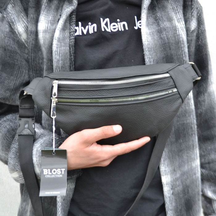 Поясна сумка на дві кишені, Шкіряна поясна сумка бананка, Чоловіча бананка універсальна ET-31