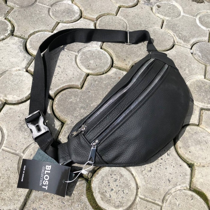 Поясна сумка на дві кишені, Шкіряна поясна сумка бананка, Чоловіча бананка універсальна ET-31