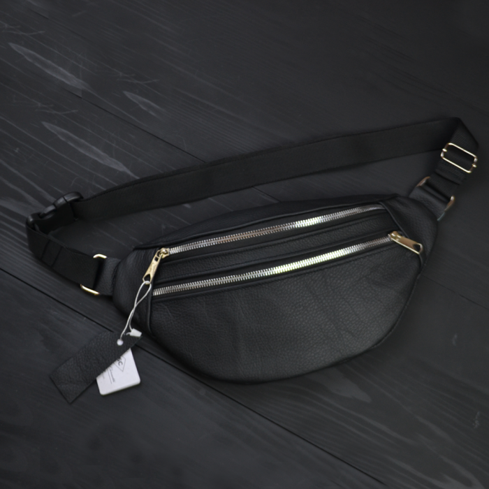 Поясна сумка на дві кишені, Шкіряна поясна сумка бананка, Чоловіча бананка універсальна ET-31