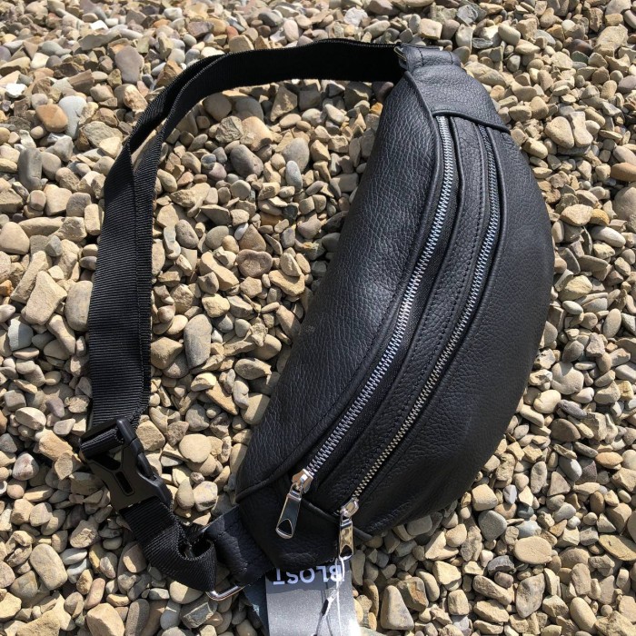 Поясна сумка на дві кишені, Шкіряна поясна сумка бананка, Чоловіча бананка універсальна ET-31