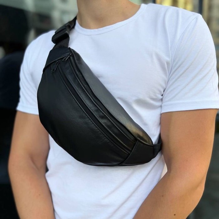Чоловіча бананка зручна, Чоловіча бананка прада, Чорна бананка Шкіряна поясна сумка WU-64