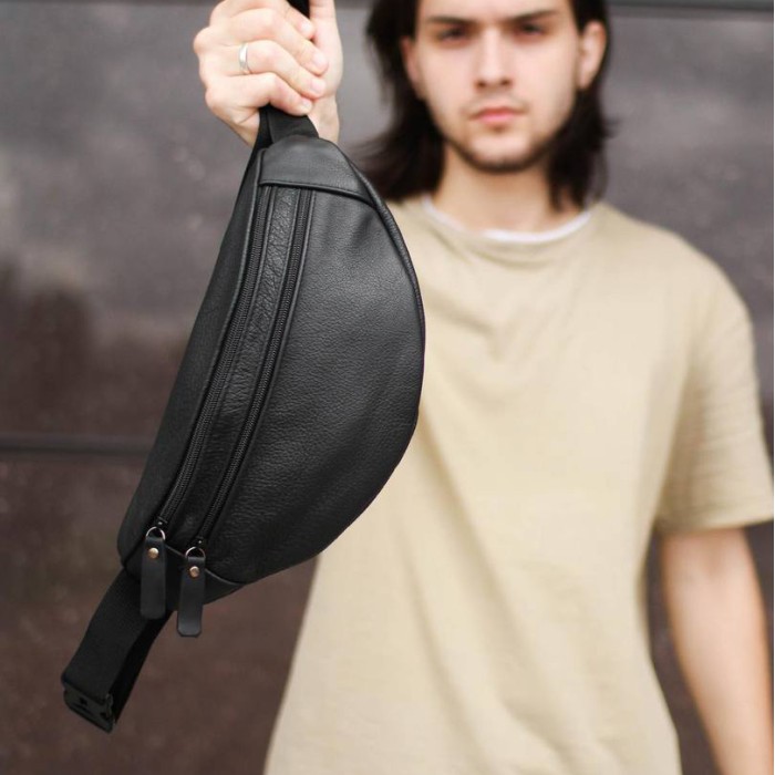 Чоловіча бананка зручна, Чоловіча бананка прада, Чорна бананка Шкіряна поясна сумка WU-64