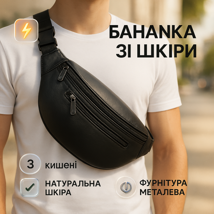 Чоловіча бананка зручна, Чоловіча бананка прада, Чорна бананка Шкіряна поясна сумка WU-64