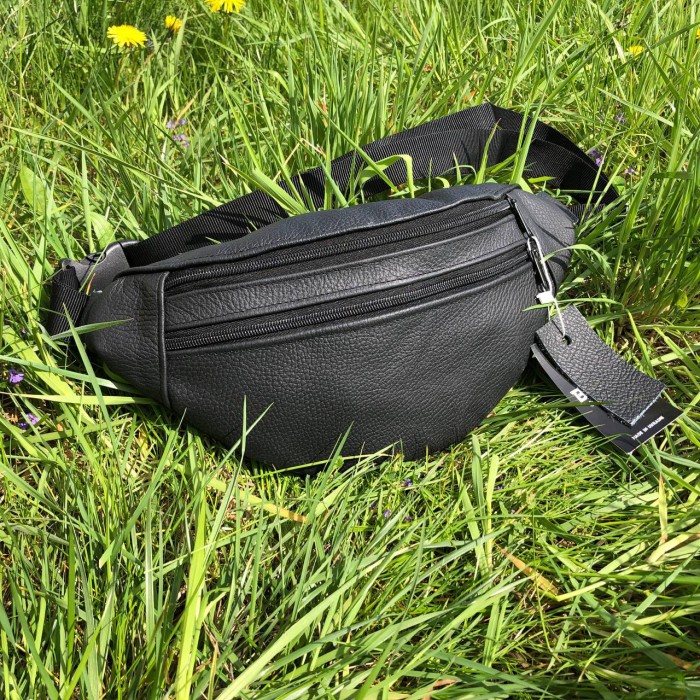 Чорна сумка бананка шкіряна, Міська сумка на груди для чоловіків, Бананка нагрудна OC-42