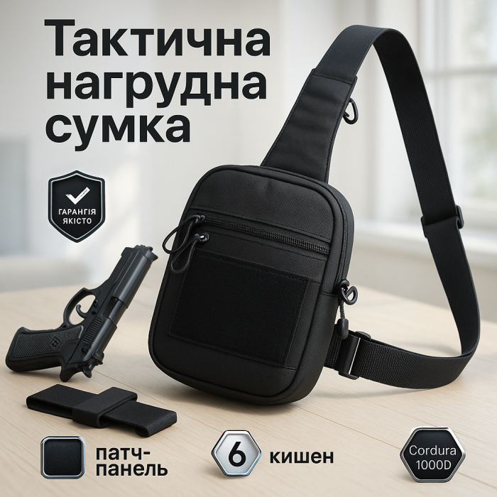 Тактична чоловіча сумка з кобурою Cordura 1000D – 6 кишень, чорна