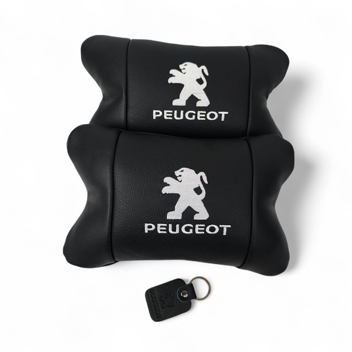 Набір подушок Peugeot із шкіри + брелок у подарунок, Автоподушки з вишивкою