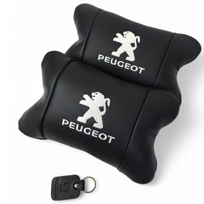 Набір подушок Peugeot із шкіри + брелок у подарунок, Автоподушки з вишивкою