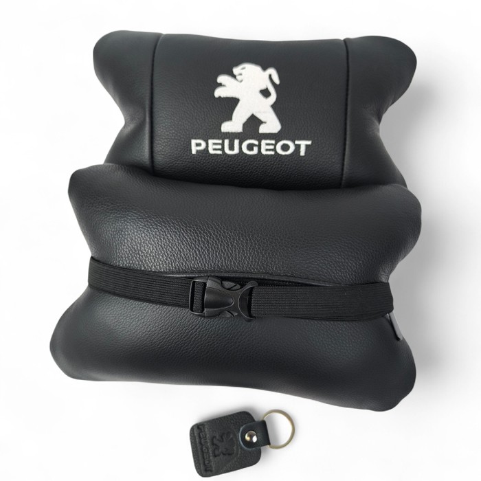 Набір подушок Peugeot із шкіри + брелок у подарунок, Автоподушки з вишивкою