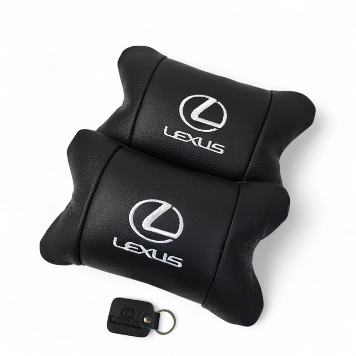 Набір автоподушок Lexus шкіра Італія+ подарунок, Автоподушки Лексус з вишивкою