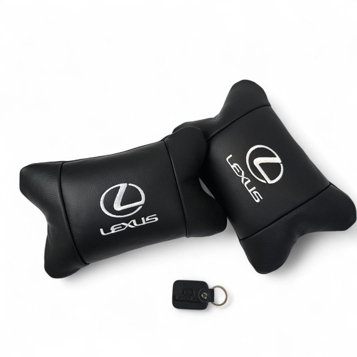 Набір автоподушок Lexus шкіра Італія+ подарунок, Автоподушки Лексус з вишивкою