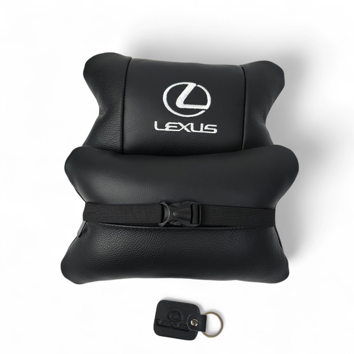 Набір автоподушок Lexus шкіра Італія+ подарунок, Автоподушки Лексус з вишивкою