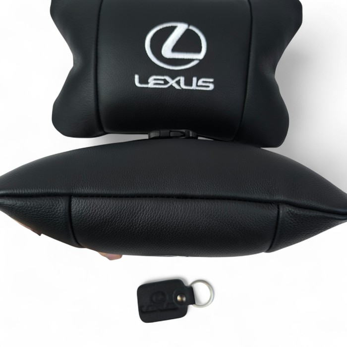 Набір автоподушок Lexus шкіра Італія+ подарунок, Автоподушки Лексус з вишивкою