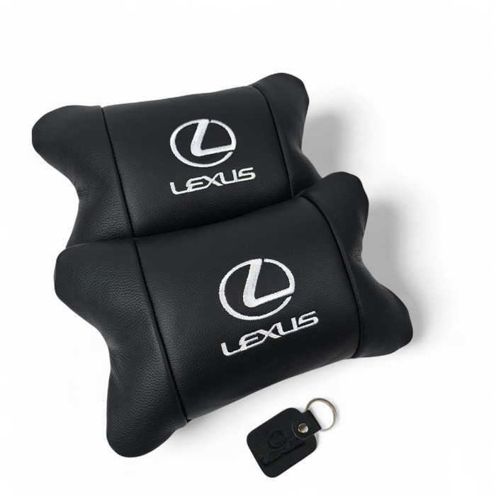Набір автоподушок Lexus шкіра Італія+ подарунок, Автоподушки Лексус з вишивкою