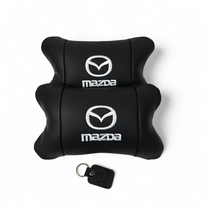 Набір шкіряних подушок Mazda з вишивкою логотипу + подарунок – шкіряний брелок